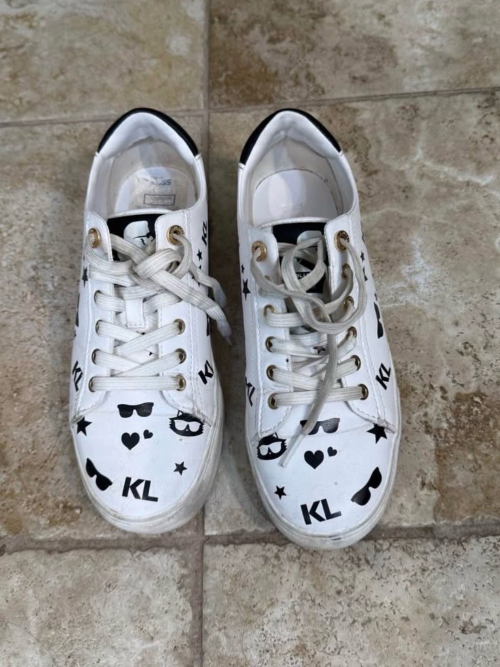 Karl Lagerfeld White Sneakers with Black Graphic Icons